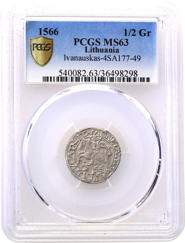 Zygmunt II August. Półgrosz 1566, Tykocin PCGS MS63 (MAX) - RZADKOŚĆ R5